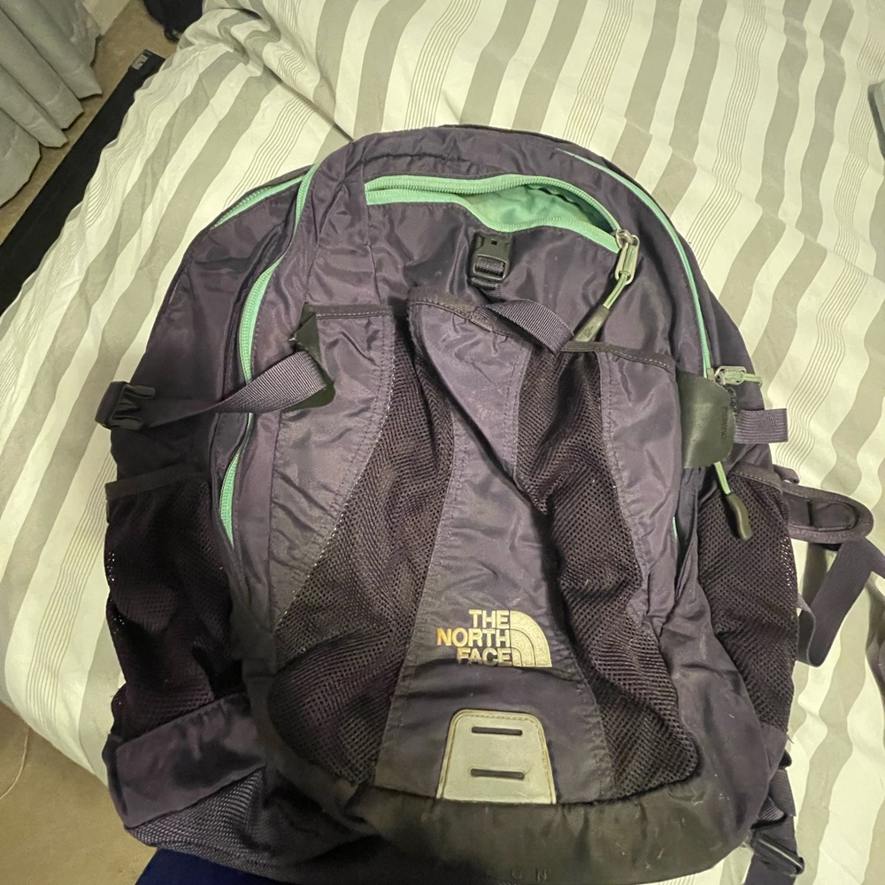 The North Face Purple and Green Backpack